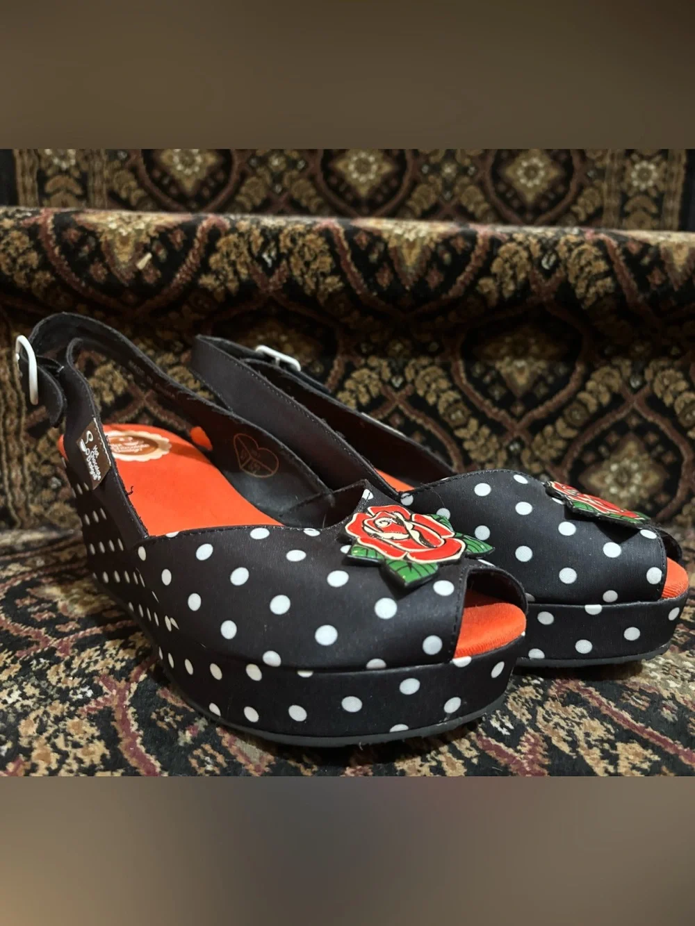 Hot Chocolate Design Funky Women's Peep Toe Wedge Sandals- Rockabilly